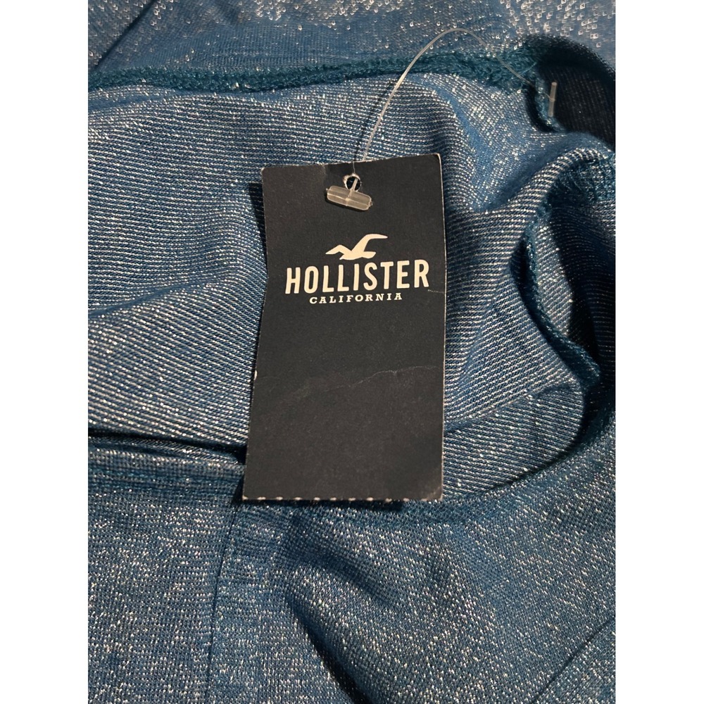 Hollister Crop Top Womens Small Blue New Glitter Square Neck Long Sleeve Corset - Picture 7 of 8